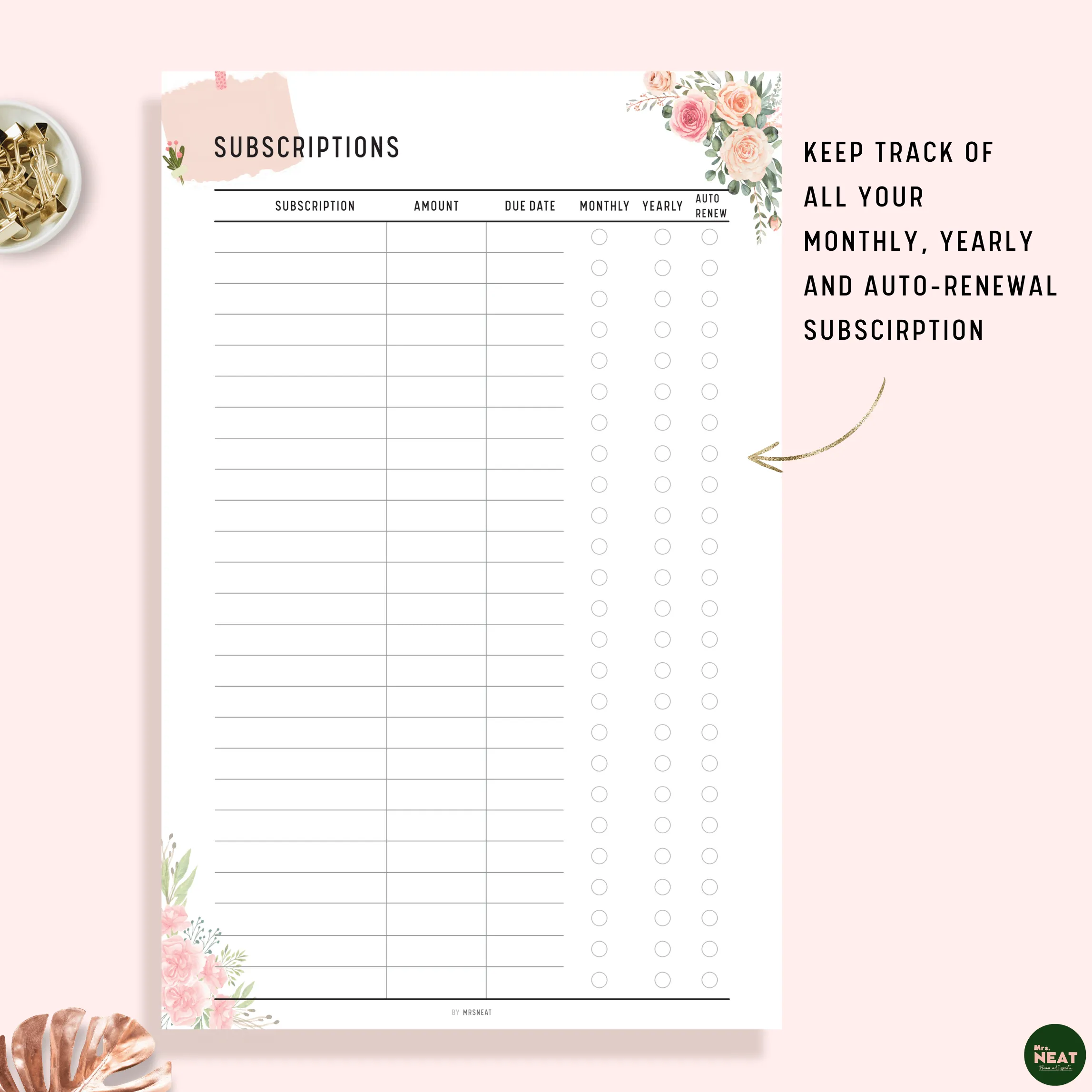 Subscription Tracker Printable - M111/2