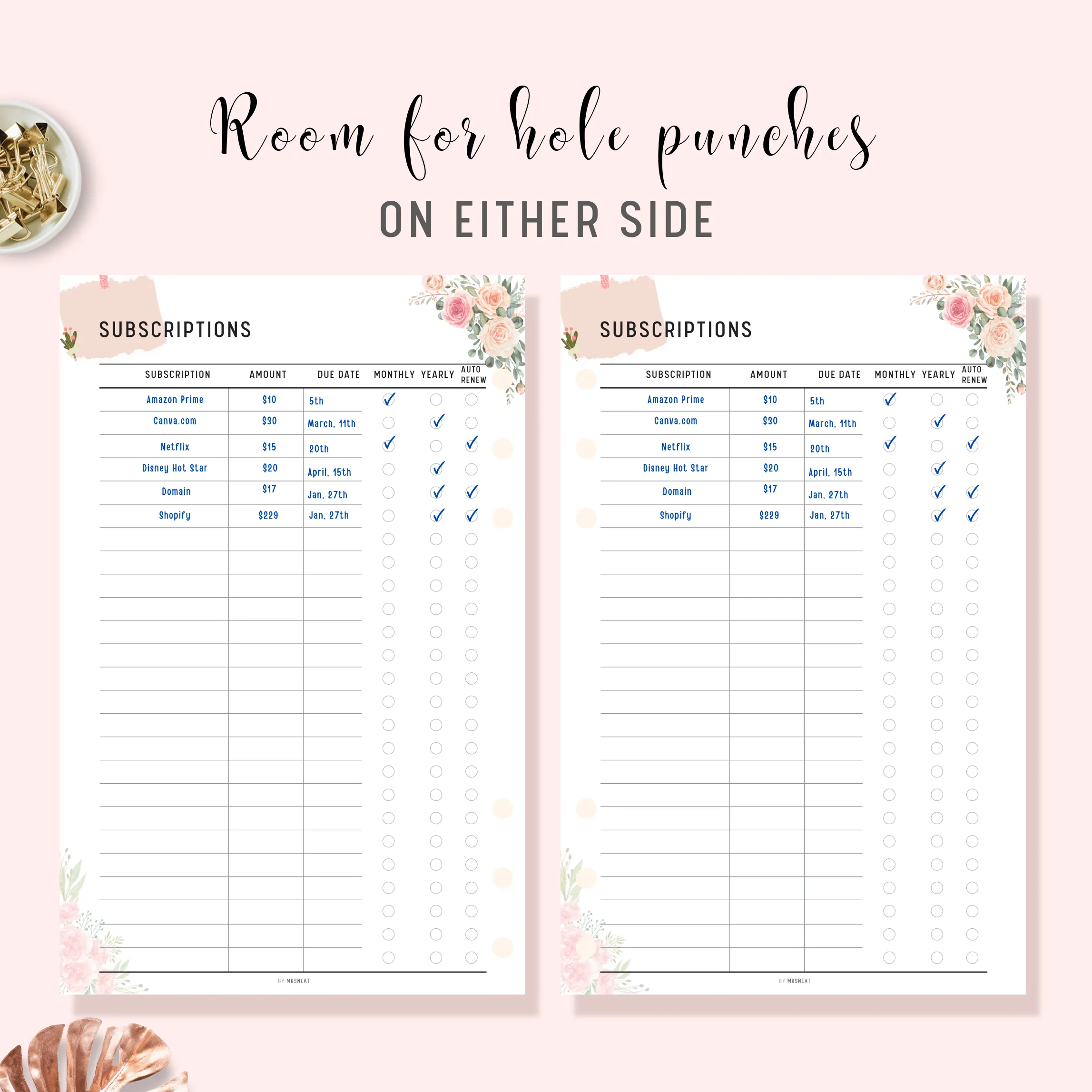 Subscription Tracker Printable - M111/2