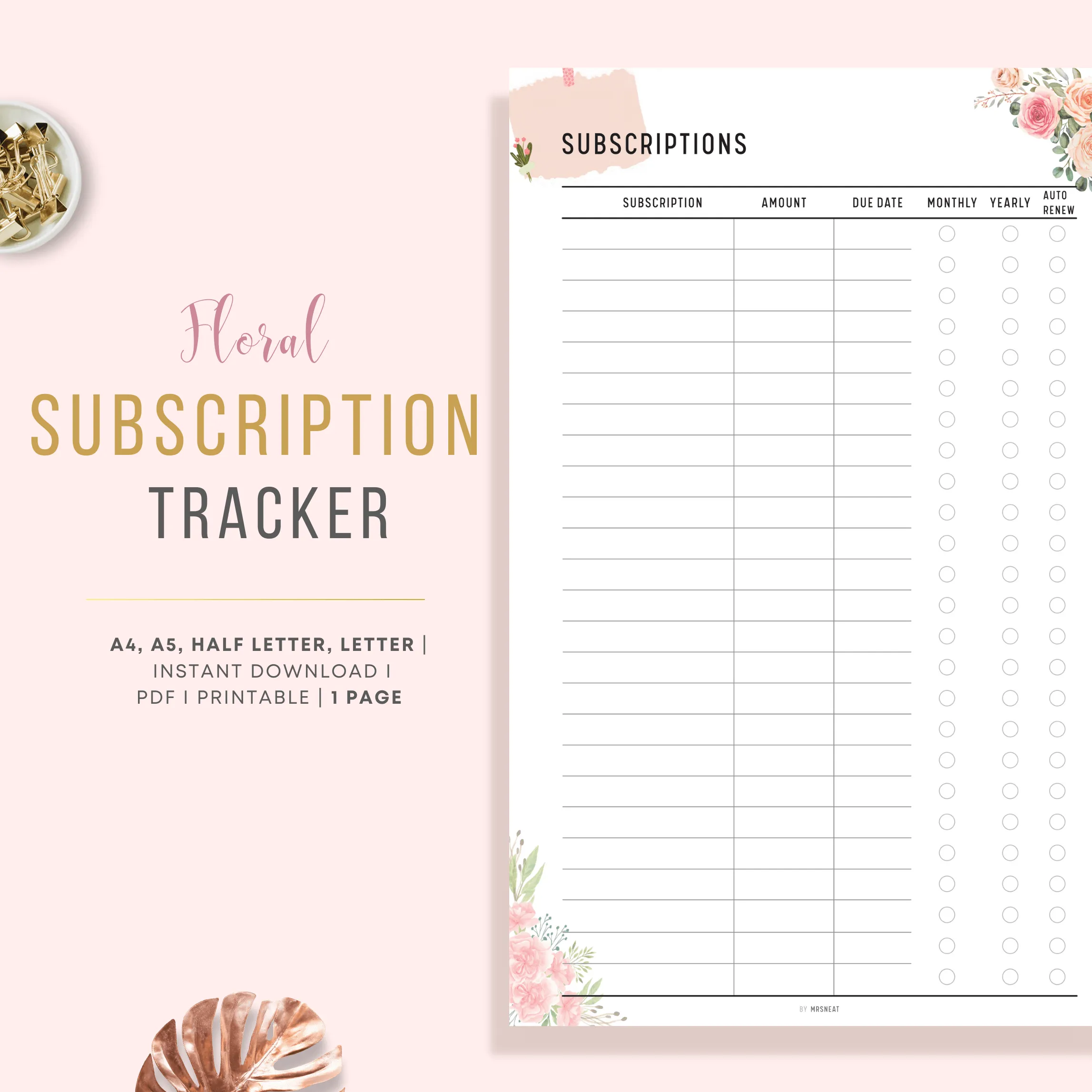 Subscription Tracker Printable - M111/2