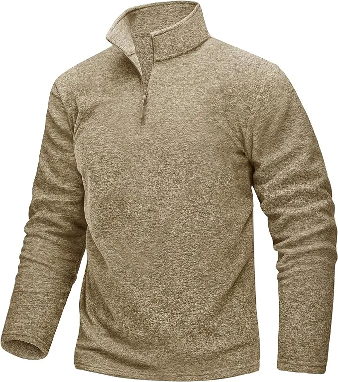 TACVASEN Half Zip Fleece for Men Pullover Sweater Long Sleeve Sweatshirt Jumper Casual Fleece Lined Pullover Shirt Khaki,L