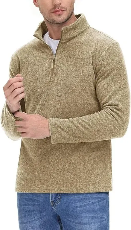 TACVASEN Half Zip Fleece for Men Pullover Sweater Long Sleeve Sweatshirt Jumper Casual Fleece Lined Pullover Shirt Khaki,L