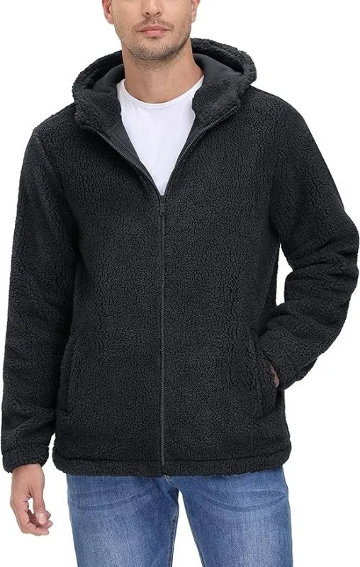 TACVASEN Men's Jacket Thick Fleece Jacket Full Zip Winter Hoodie Warm Work Jacket Windproof Hooded Jacket with Pockets