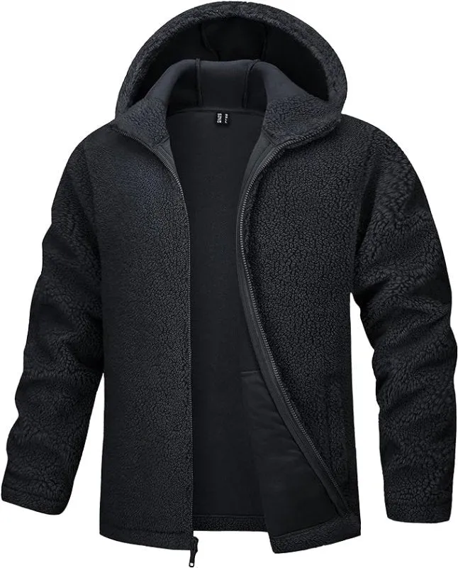 TACVASEN Men's Jacket Thick Fleece Jacket Full Zip Winter Hoodie Warm Work Jacket Windproof Hooded Jacket with Pockets