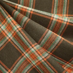 Tartan Plaid Heavy Twill Flannel Shirting Chocolate/Tangerine SY