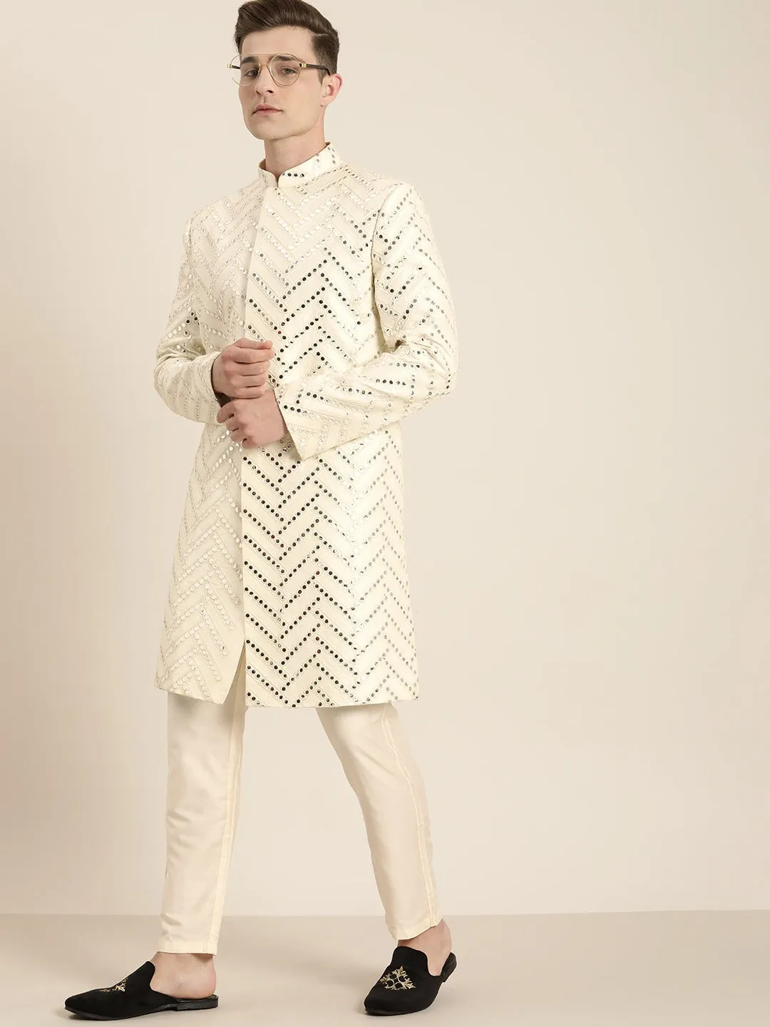 Vastramay Cream Indo Western Sherwani