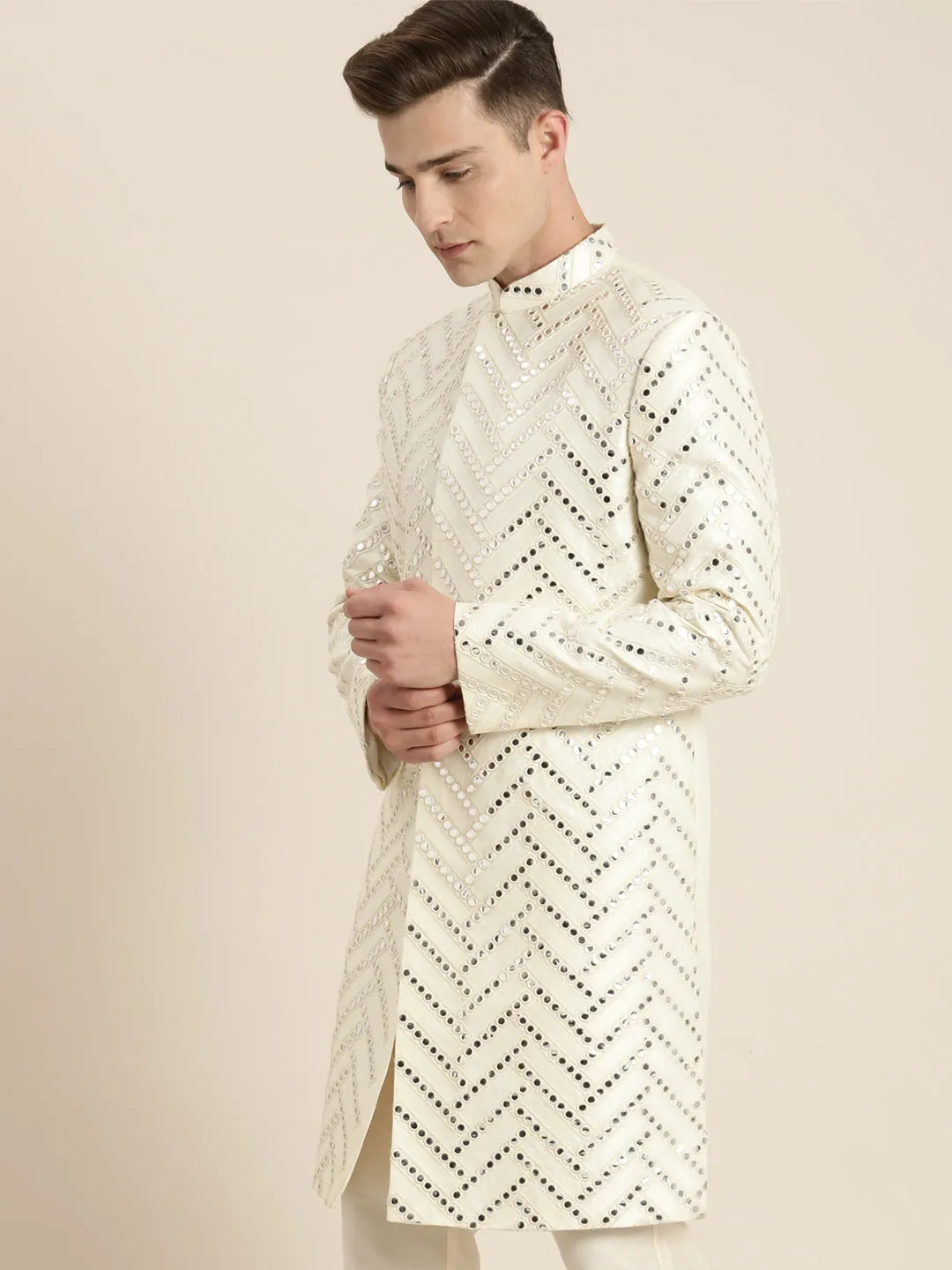 Vastramay Cream Indo Western Sherwani