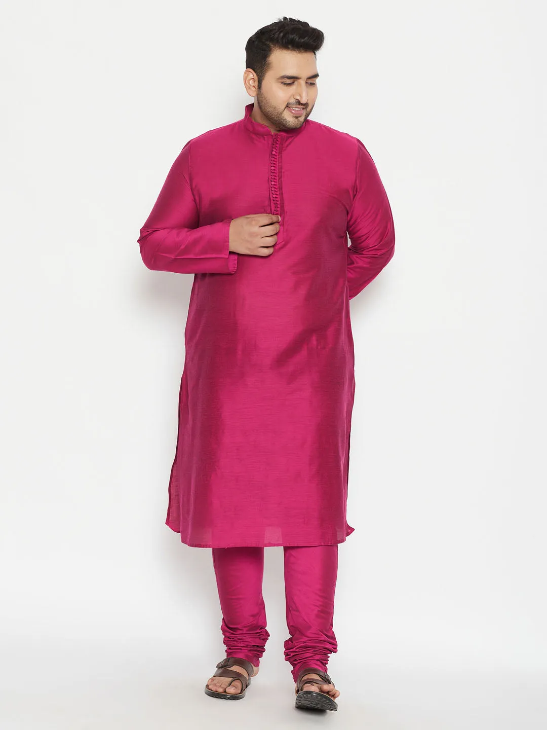 VASTRAMAY Fushia Pink Viscose Blend Kurta