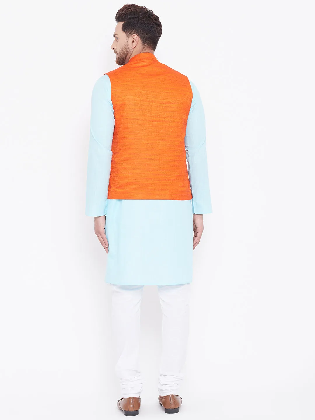 VASTRAMAY Men's Orange and Aqua Jacket Set