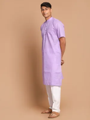 Vastramay Men's Purple Solid Kurta Set