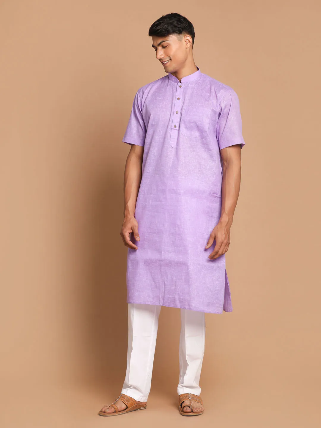 Vastramay Men's Purple Solid Kurta Set