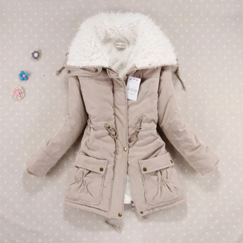 Women Winter Jacket Thicken Hooded Long Down Jacket Women Coat Slim Fit Hair Collar Cotton-Padded Clothes Coat Women Down Coats