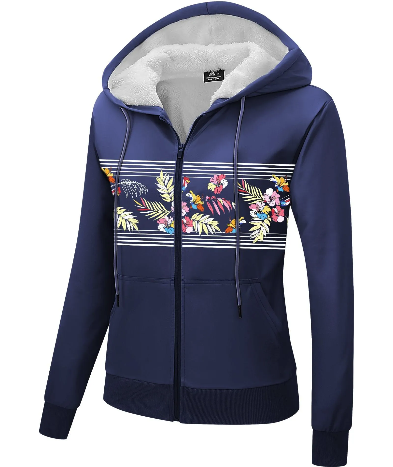 Women's Navy Blue Zip Up Outwear Hoodie-ZPK006190