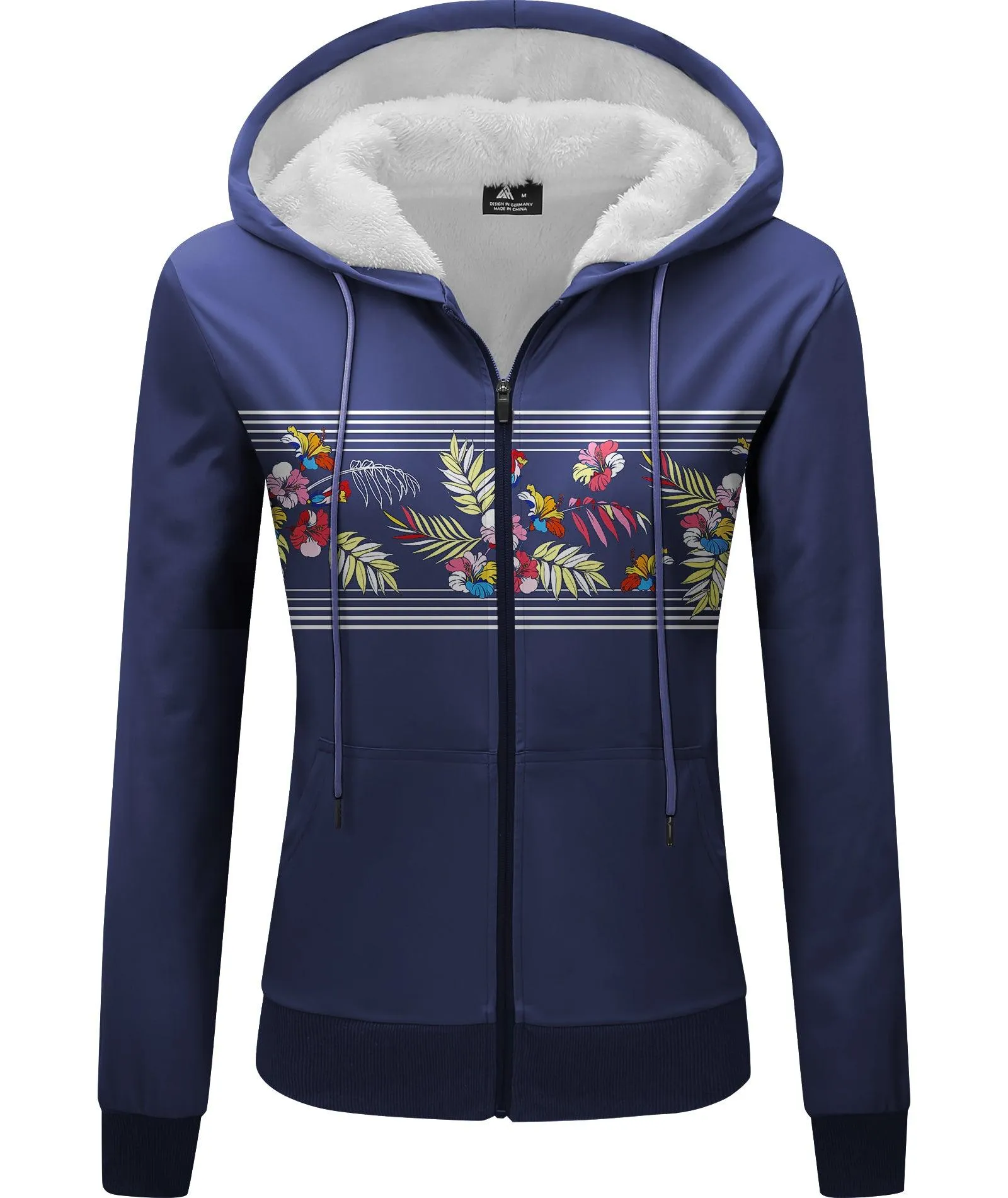 Women's Navy Blue Zip Up Outwear Hoodie-ZPK006190