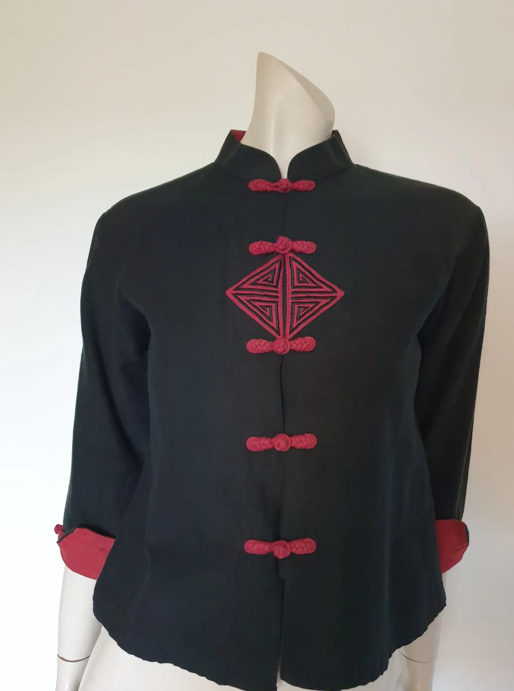 Wounded Black Raw Silk Chinese Top - M